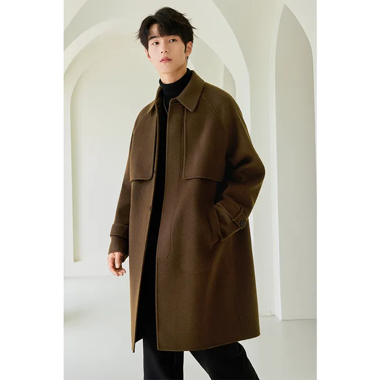 100%双面羊毛呢子大衣男款中长款秋冬季绒毛呢外套冬款高级感9039