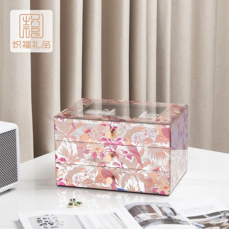 首饰盒/箱 炽福仲夏三抽高档精致首饰珠宝收纳盒结婚礼物送闺蜜