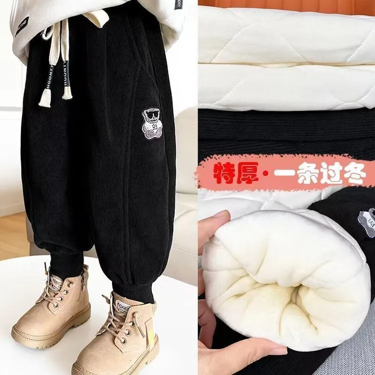 男童灯芯绒棉裤冬季三层加厚棉裤儿童保暖一条过冬女宝加绒夹棉