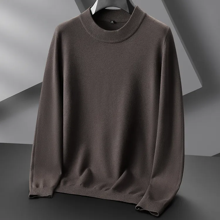 秋冬加大码男装半高领纯色针织毛衫特大号肥佬宽松弹力毛衣打底衫
