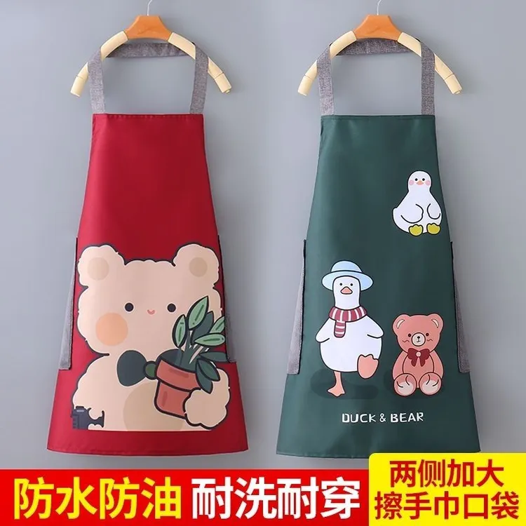 新款防水防油可擦手围裙厨房家用男女餐饮火锅店专用卡通印花围腰