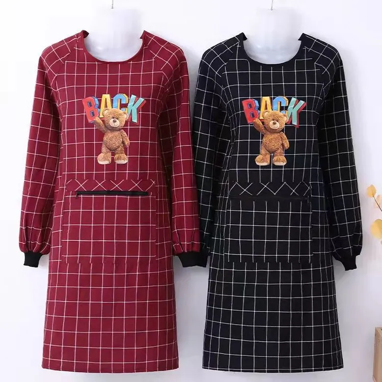 纯棉时尚罩衣男女外穿防油污拉链口袋耐磨长袖围腰围裙上班工作服