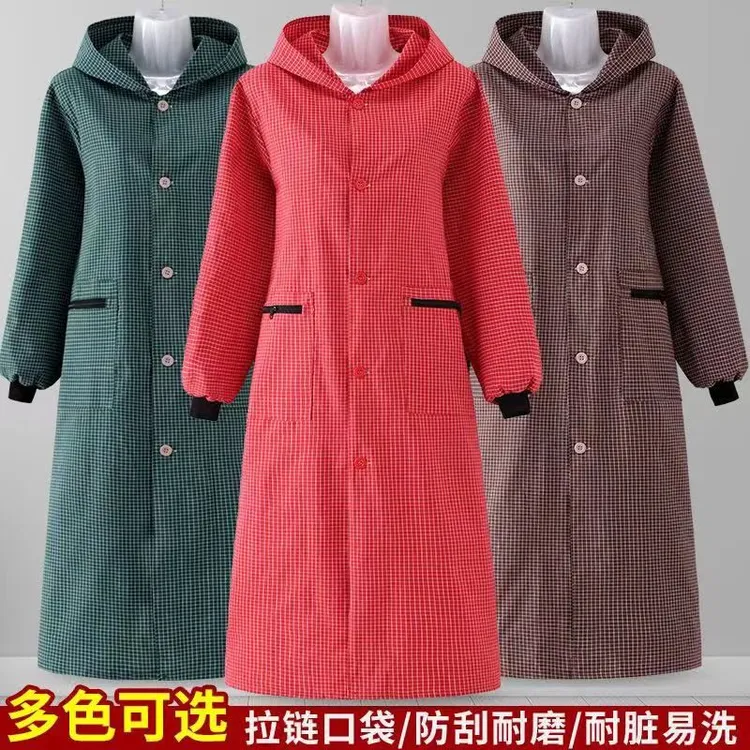 长袖大衣棉布罩衣加长围裙女厨房做饭女户外正穿衣耐脏上班工作服