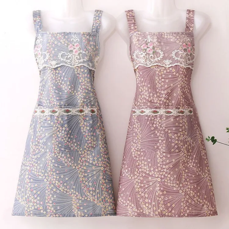 新款棉布围裙女家用厨房防污围裙韩版时尚可爱棉麻混纺上班工作服