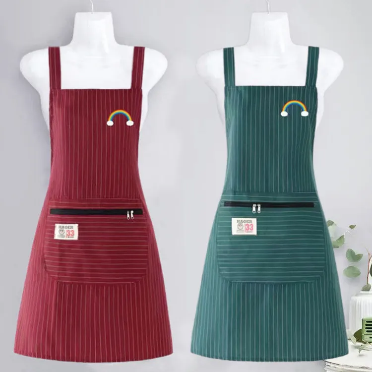 新款纯棉围裙带拉链大兜厨房家用清洁高档围裙上班耐脏美容院围腰