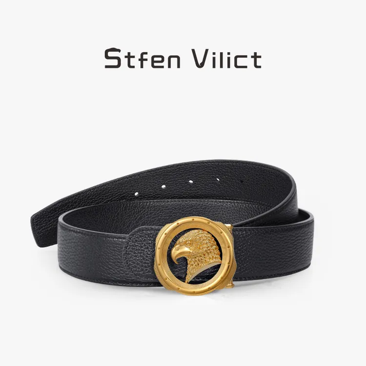 威廉史蒂芬皮带男款腰带双面黑色牛皮腰带鹰头男士真皮腰带裤腰带