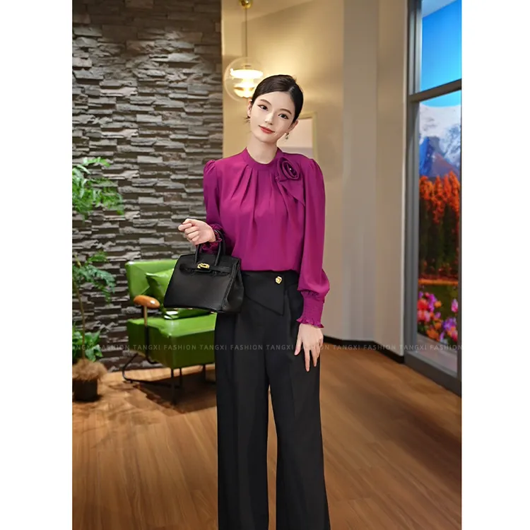 2025秋季新款【Q23-Q43】气质轻奢小众紫色长袖衬衫上衣女