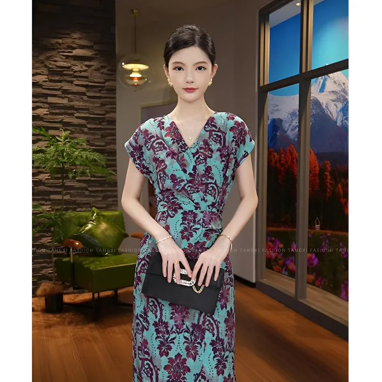 唐熹2025夏季新款【5110】轻奢气质小众收腰显瘦修身连衣裙子女