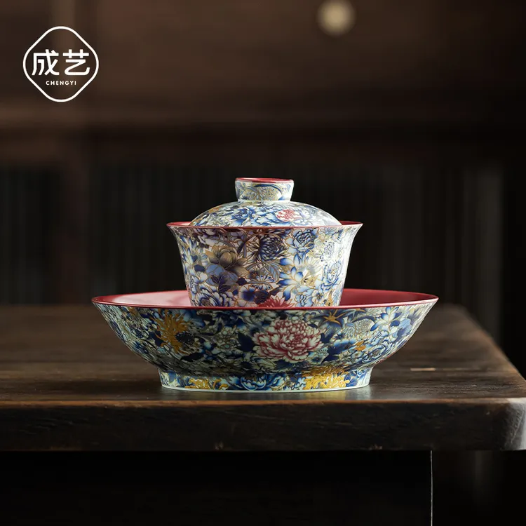 万花盖碗茶具三才盖碗高档个人专用高级茶具盖碗泡茶喝茶茶具器具商品图