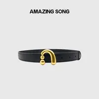 AMAZINGSONG皮带新款真皮百搭A字钉扣可调节简约裤腰带