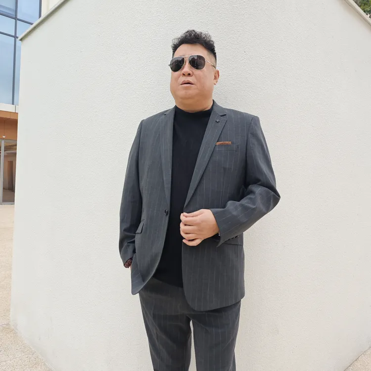 男士大码潮流时尚轻奢修身韩版条纹商务休闲男西服套装秋冬上新DS