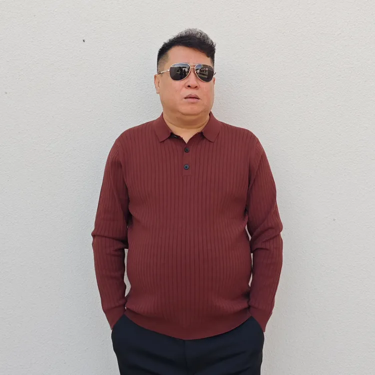 男士时尚秋冬百搭翻领纯色商务休闲长袖针织POLO衫大码男装保暖FP