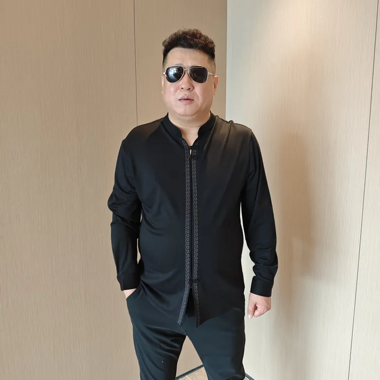时尚秋季大码潮流薄款修身纯色男士国风男商务休闲立领长袖宽松DJ