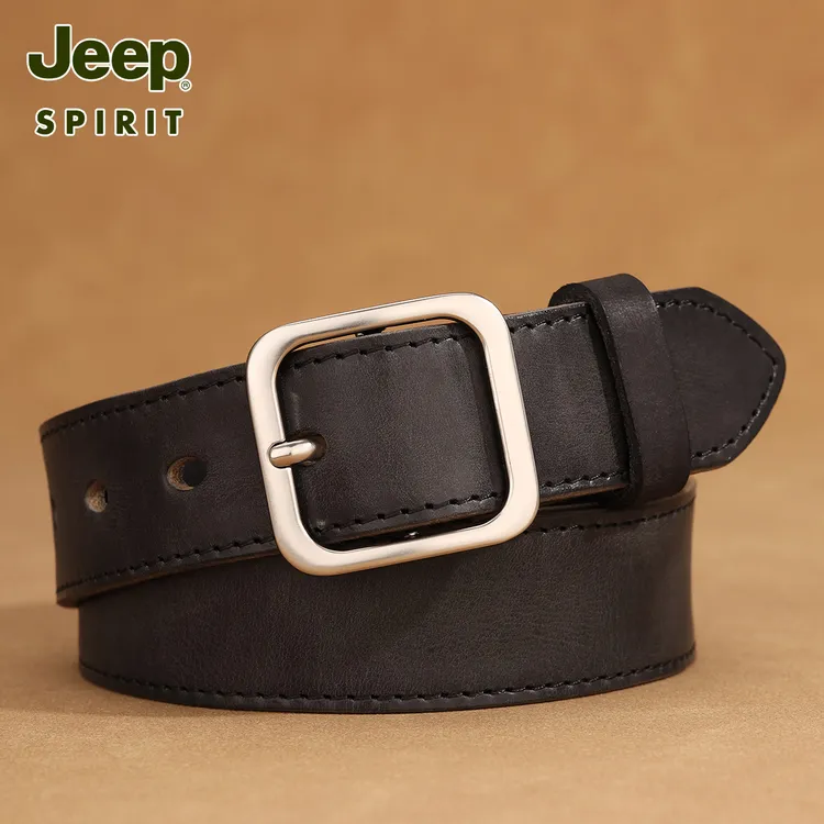 Jeep头层牛皮皮带男真皮银扣腰带男士个性牛仔裤带复古做旧休闲潮