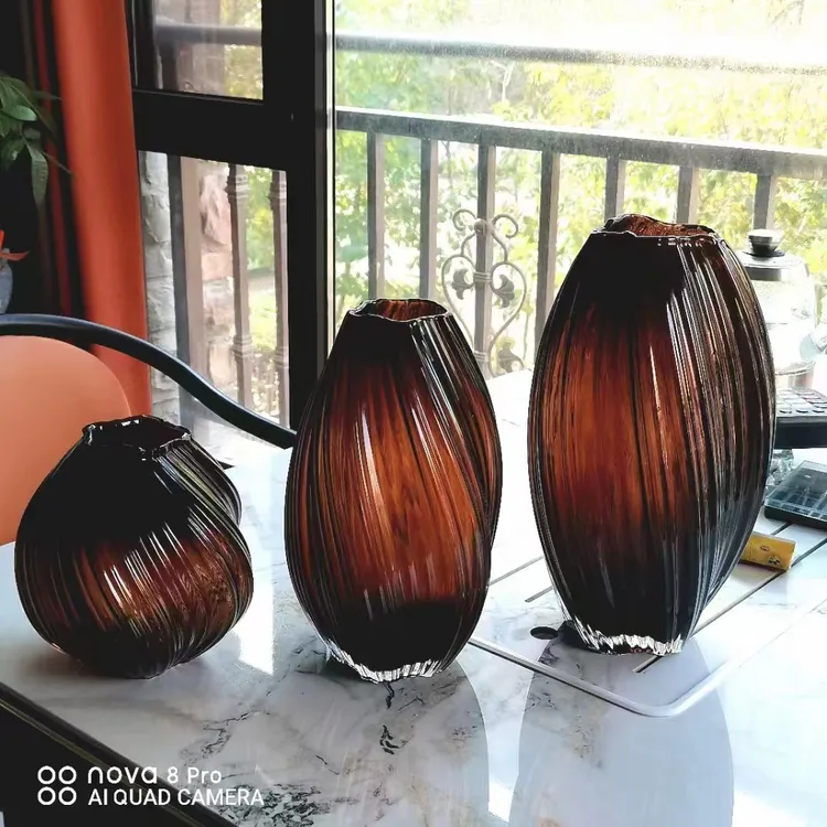 109 麦芽糖款轻奢高档咖色灰色玻璃花瓶