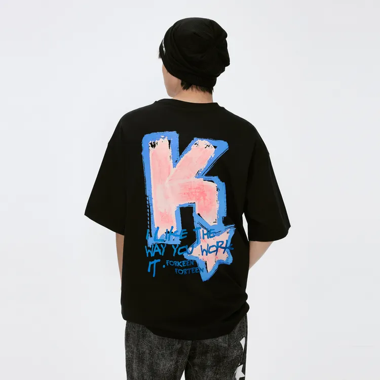 FKFT 盛夏之约 k星边缘拉浆涂鸦蜡笔画发泡印花复古圆领T恤情侣款