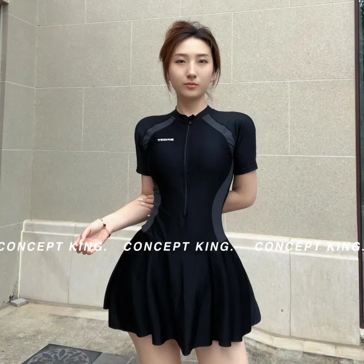 【经典运动款】保守显瘦连体平角运动大码泳衣女