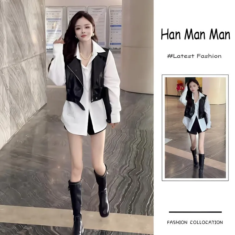 入秋季流行穿搭一整套新款2024韩系休闲风气质衬衫马甲短裤三件套