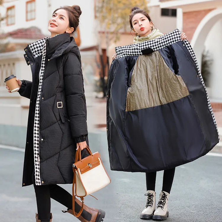 【石墨烯】可拆卸帽小香风拼接设计加厚显瘦长款棉服女冬季新款外套