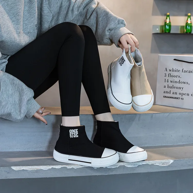 W28218高端中帮袜子鞋休闲百搭帆布鞋经典一脚蹬平底舒适ins韩版