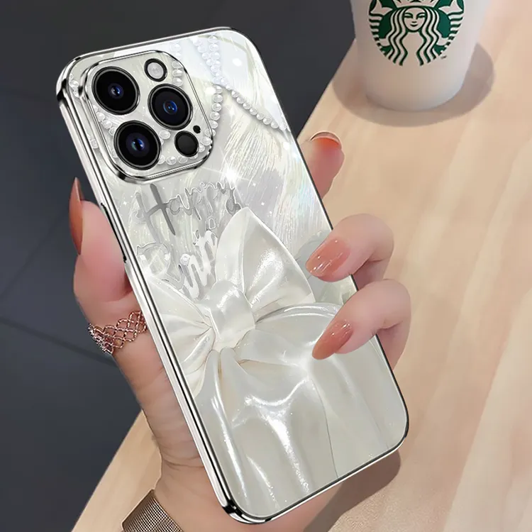 适用苹果16珍珠缎光手机壳高档iPhone15promax新款14高级感奢华女