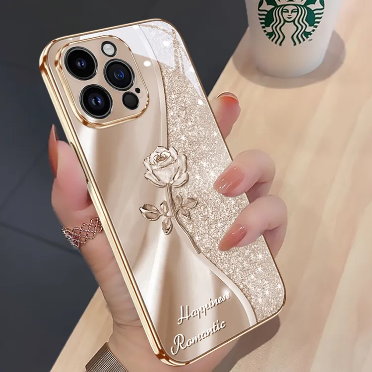 闪耀水晶玫瑰适用苹果17promax手机壳华为iPhone16新款高档15高级