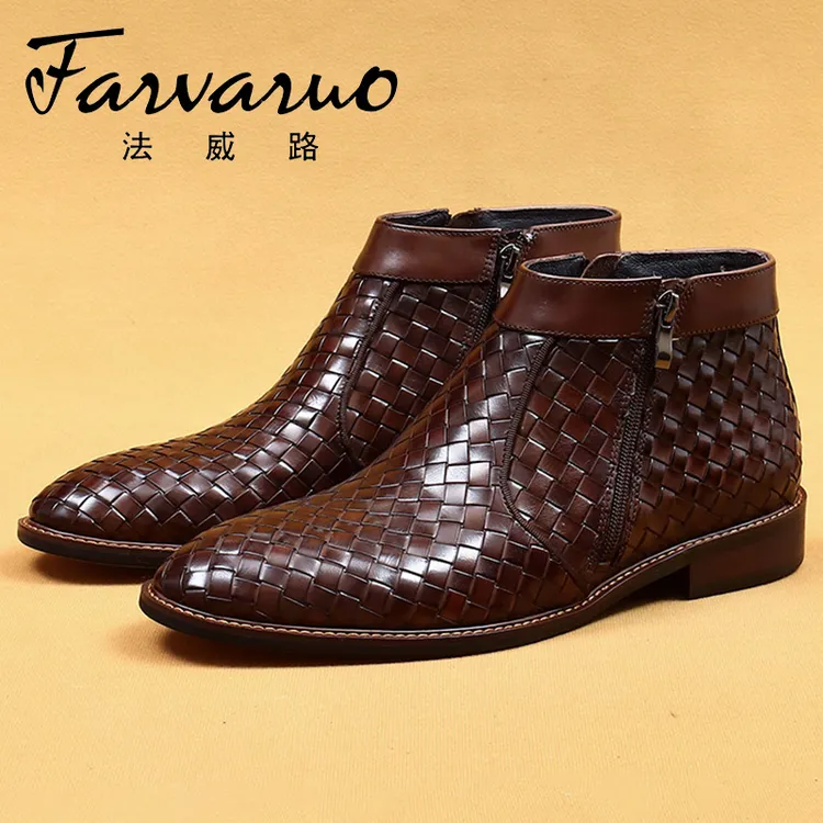 手工马丁靴男秋冬商务编织复古高帮切尔西靴休闲男士真皮冬季短靴