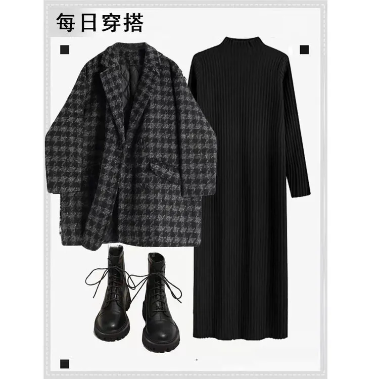 秋冬套装女2025新款高级感气质小香风外套女显瘦针织连衣裙两件套