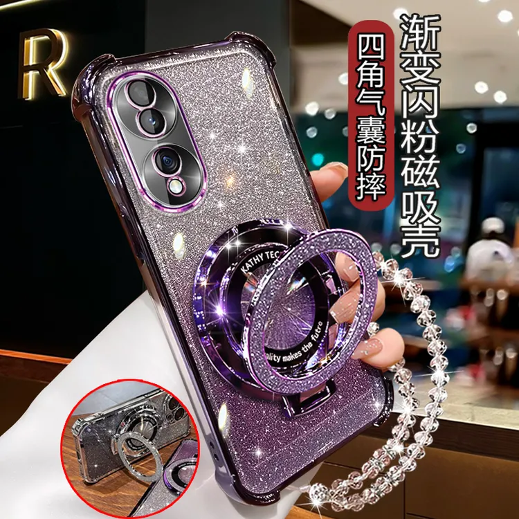 适用荣耀70曲屏手机壳镜头全包Honor 70气囊防摔FNE-AN00高级闪粉