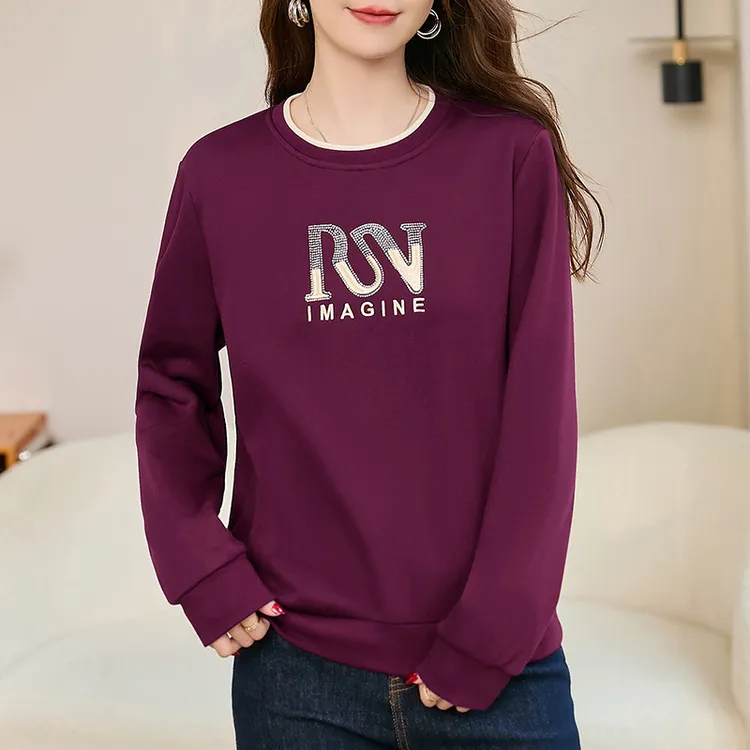 圆领加绒卫衣女秋冬2024新款爆款时尚洋气上衣加厚保暖小个子外套