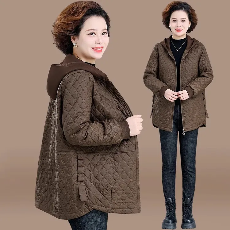 妈妈秋装休闲外套洋气中老年女装春秋季轻薄羽绒棉服大码休闲上衣