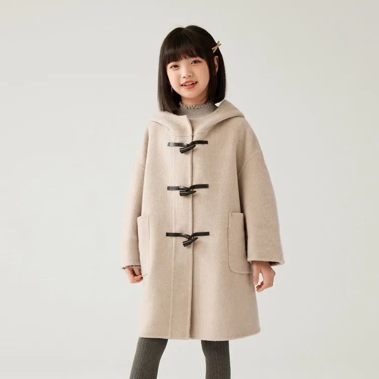 童绣儿童双面羊绒大衣中长款女童男童装全羊毛呢外套呢子牛角扣