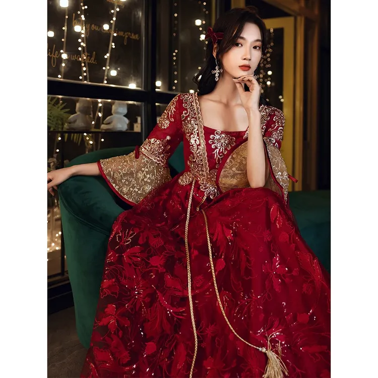 中式孕妇酒服新娘新款大码结婚高端订婚礼服裙女日常订婚礼服女