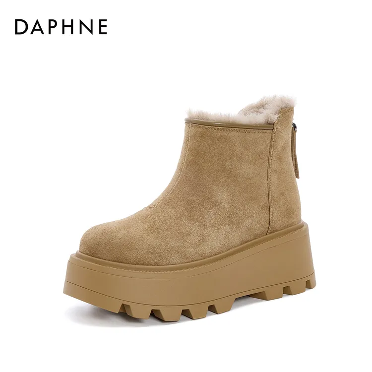 达芙妮厚底雪地靴2025新款冬季短筒加厚保暖厚底棉鞋加绒高帮女鞋