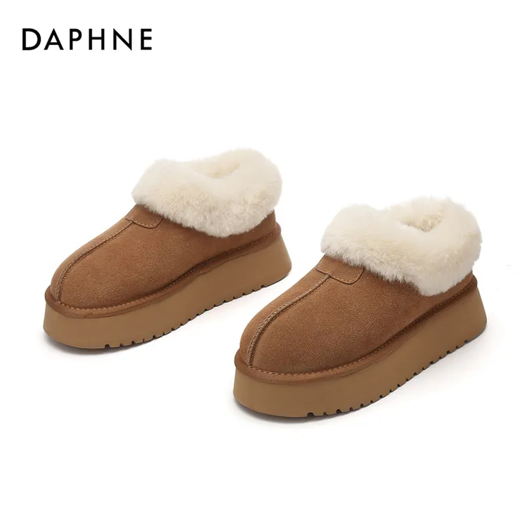 Daphne/达芙妮毛毛棉鞋女年新款冬季保暖加绒面包低帮厚底雪地靴
