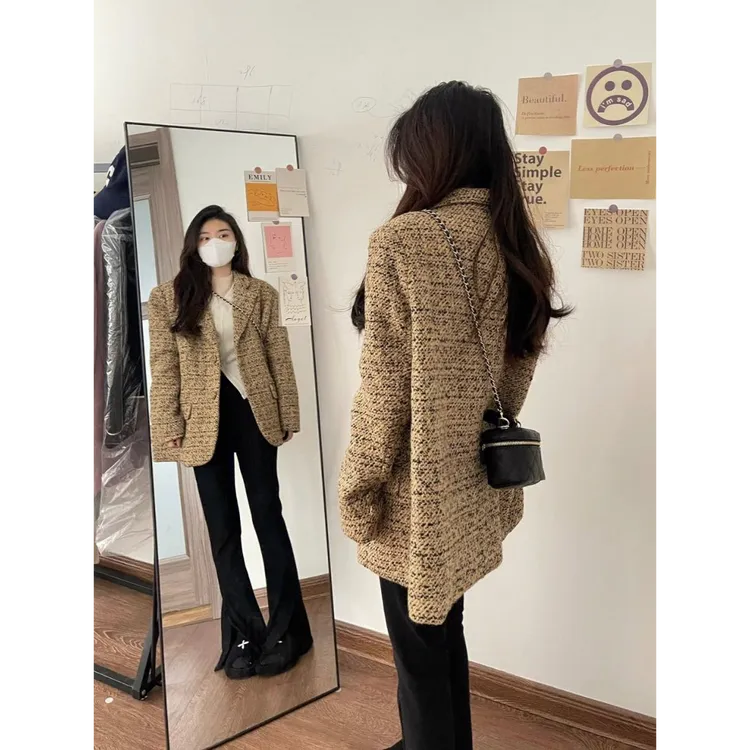 小香风气质复古西装外套女秋冬季宽松显瘦休闲高级感加厚毛呢大衣