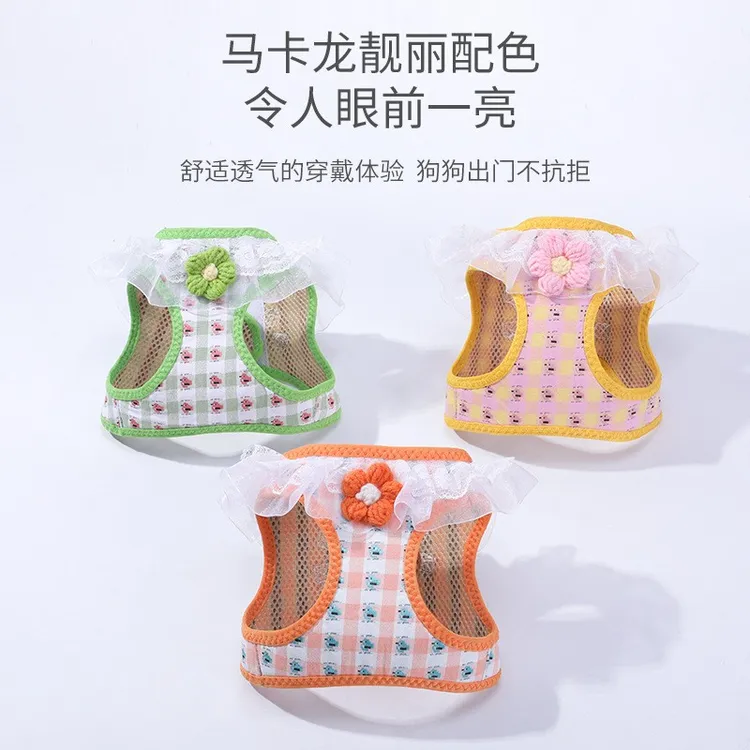 猫咪牵引绳防挣脱宠物胸背带蕾丝碎花可调节魔术贴背心式遛狗绳子