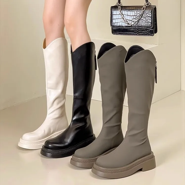 长靴子2024年骑士靴子长筒新款女高筒显腿直秋冬季不过膝黑色厚底
