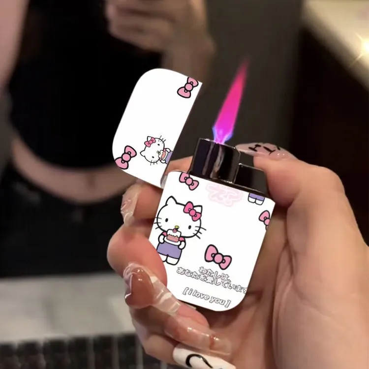 点火打火机金属hellokitty电子粉色翻盖火焰充气送礼高颜值便携