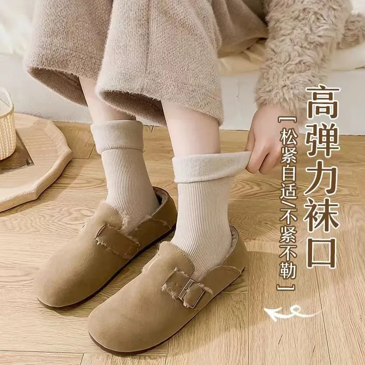大地加厚中筒袜女士保暖加绒简约冬季雪地袜网红居家日系冬天ins