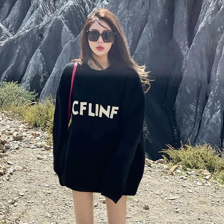 2025新款高级感爆款返潮复古美式中长款黑色圆领卫衣女慵懒风上衣