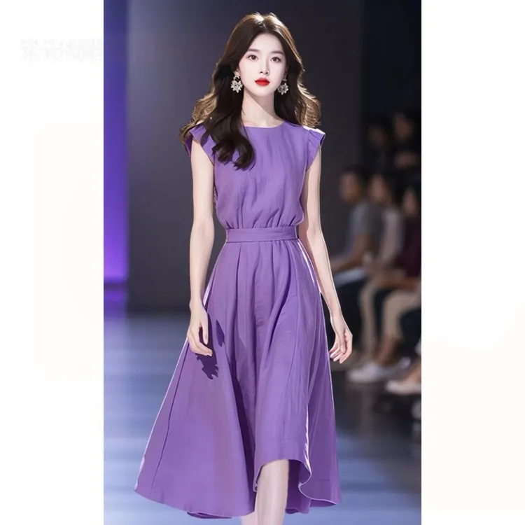 气质女时髦洋气高冷女神范梨形身材七夕约会清新艺术轻奢连衣裙A