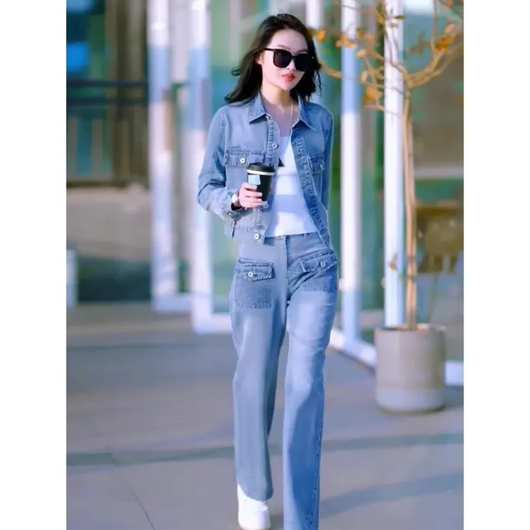 捡漏清仓女装剪标尾单原单外贸炸街减龄时尚休闲牛仔套装女春新款