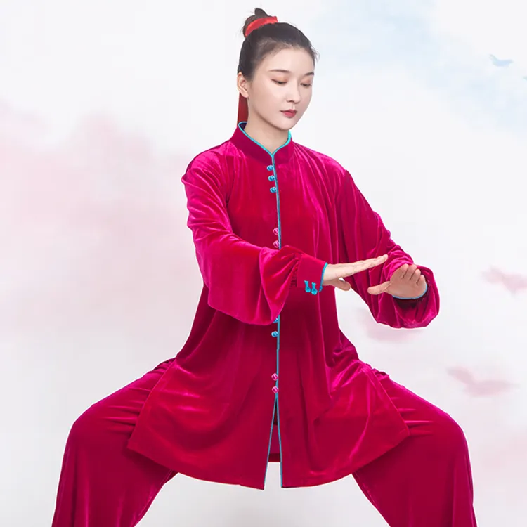 太极服秋冬季小和山飘逸金丝南韩绒加厚高端长款太极拳练功服女装