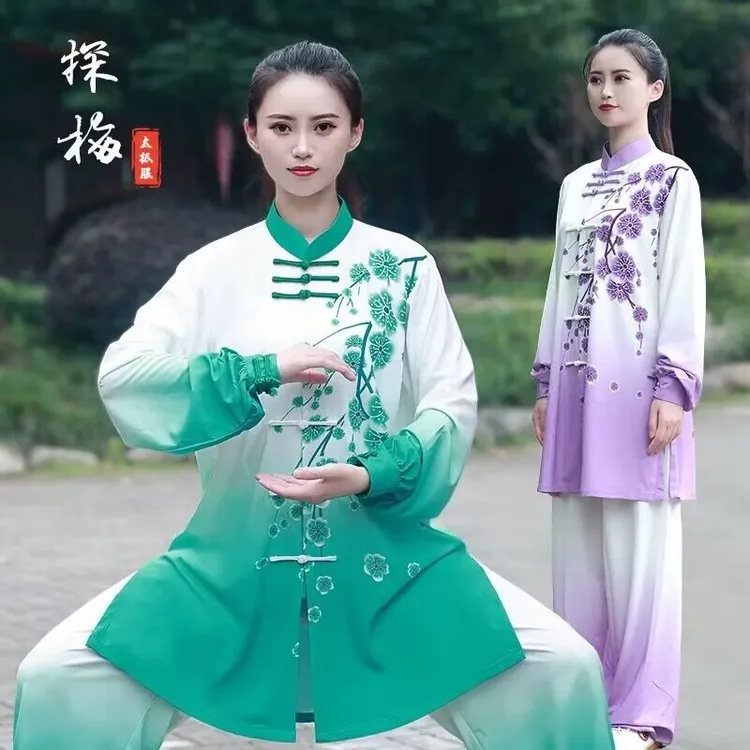 新春秋中长款太极服中国风飘逸表演武术晨练八段锦高端彩绘太极服
