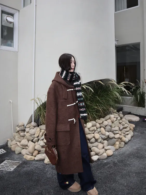 HELLOTANGO《菲林胶卷》小众复古高级感加厚毛呢牛角扣大衣24910#