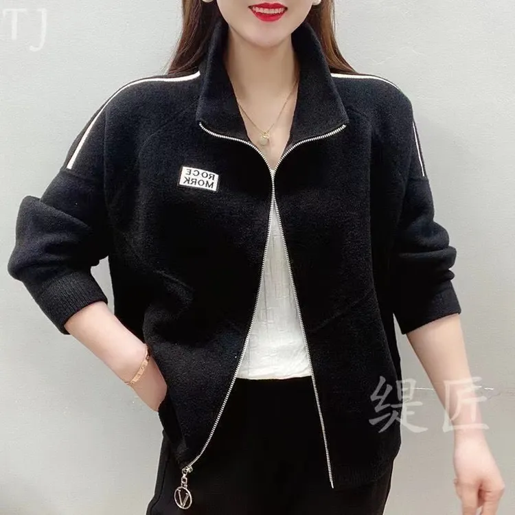 中年春秋女士夹克立领上衣时尚妈妈运动休闲纯色百搭卫衣拉链开衫