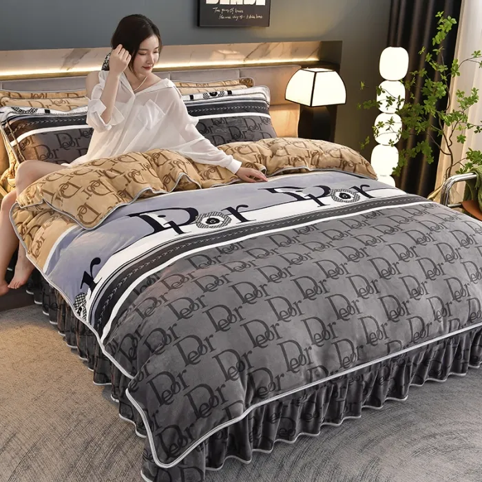 8-9斤牛奶绒双面绒床裙款珊瑚绒保暖四件套 不掉毛 不跑被 无静电