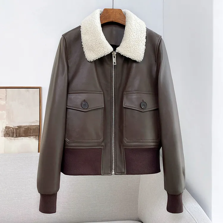 冬季新款真皮绵羊皮羽绒皮夹克外套女短款时尚羊羔毛领加绒加厚