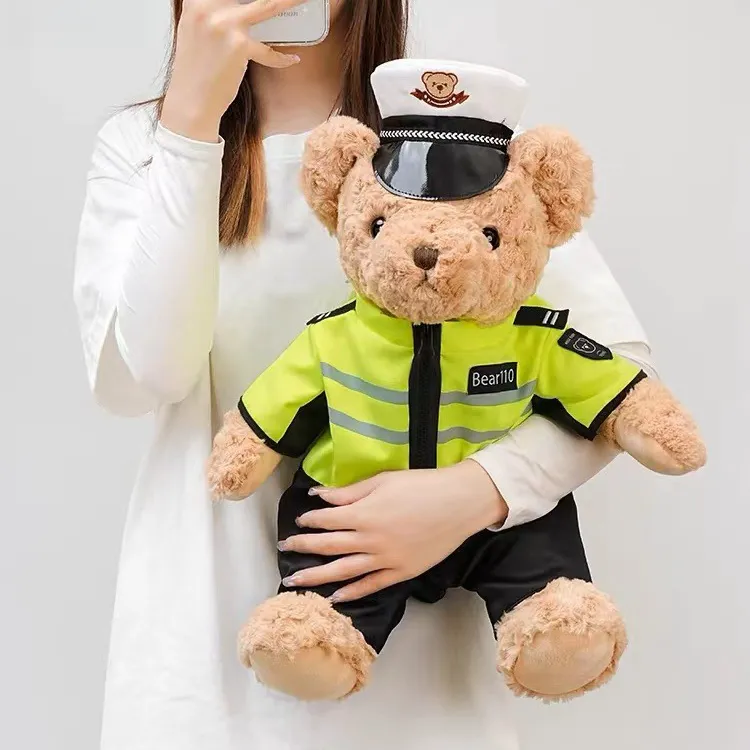 交警小熊公仔公安警察小熊毛绒玩具铁骑官骑行服泰迪熊玩偶布娃娃